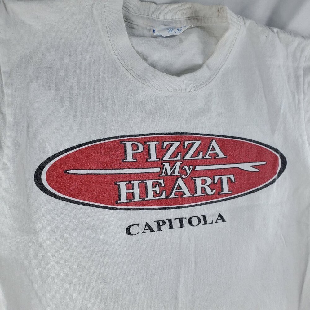 Port & Company Boys White T-Shirt Pizza My Heart Capitola Size Small (C-5) - Picture 3 of 5